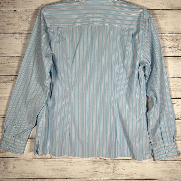 Lands’ End Blue Pinstripe Popover Cotton Elastane Blouse 10 - Picture 3 of 8